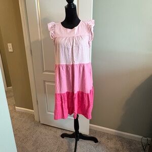 J Crew ladies size 10 tiered Pink and White Dress